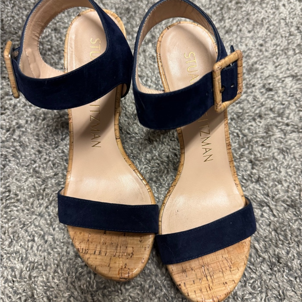 Navy and cork Stuart Weitzman platform sandals size 6.